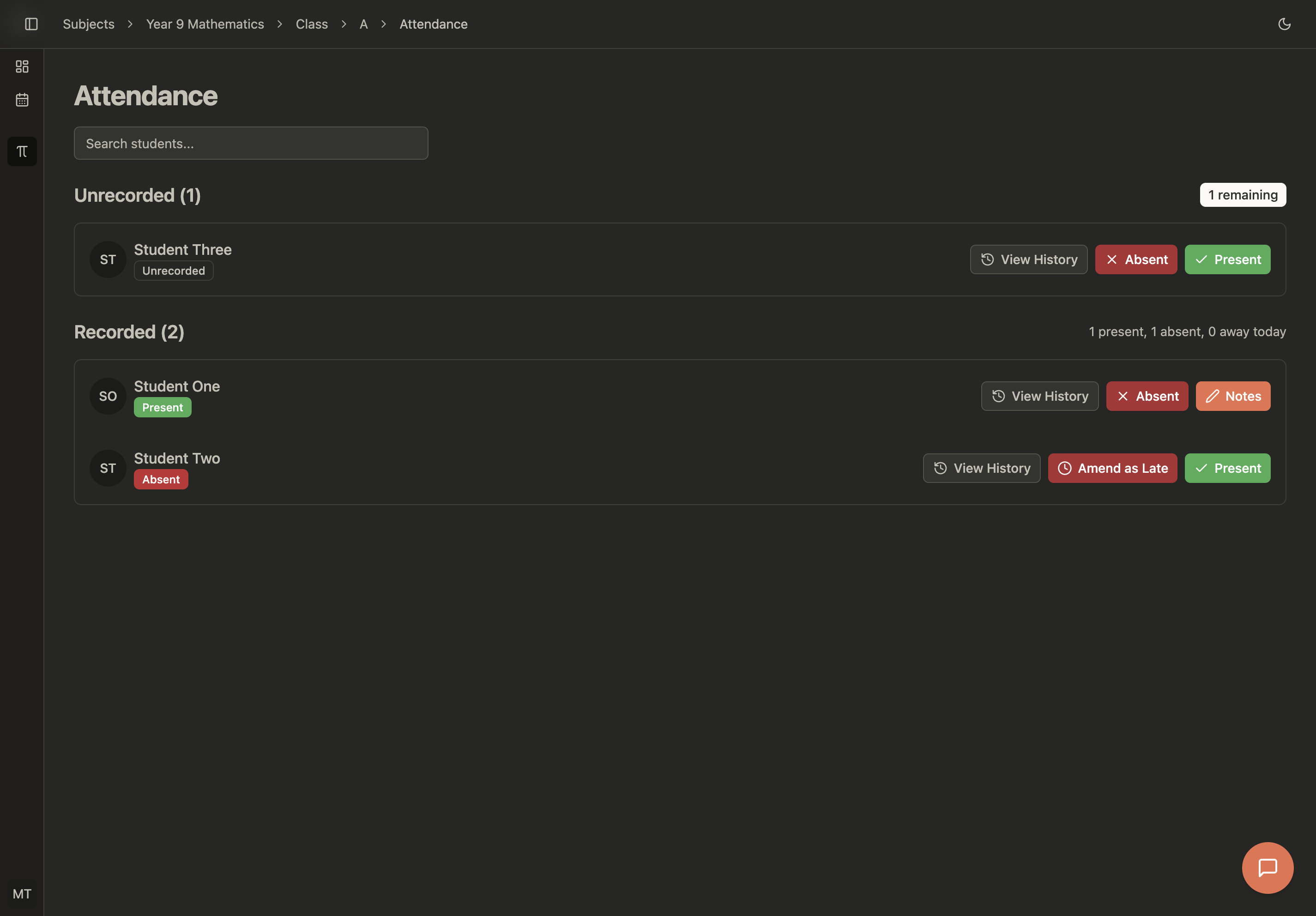 Attendance interface